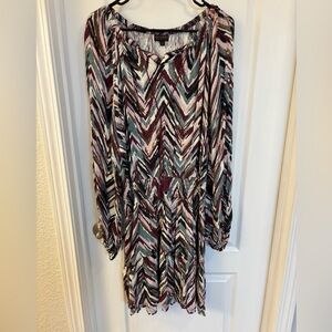 Shyanne Multi Darker Colored Chevron Long Sleeve Dress Size XXL